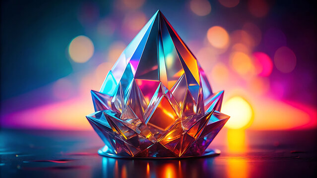Surreal Glowing Crystal Sculpture On Neon Gradient Background Digital Art  
