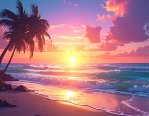 Tropical sunset beach scene (1)