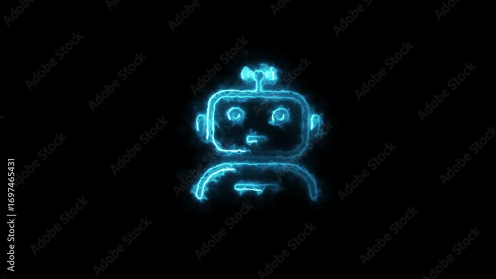 Aufkleber glowing blue robot head outline with swirling energy on a black background android artificial intell