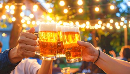 Friends toasting beer outside