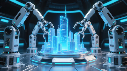 robotic arm holding a computer