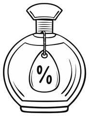 Perfume bottle with percent sign tag symbolizing discounts and promotions