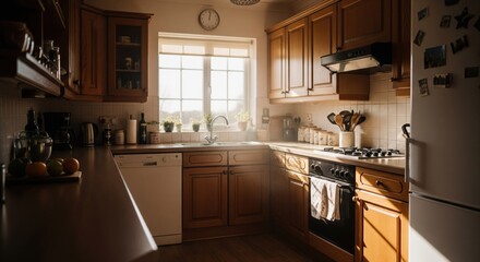 Sun-drenched kitchen interior, warm tones