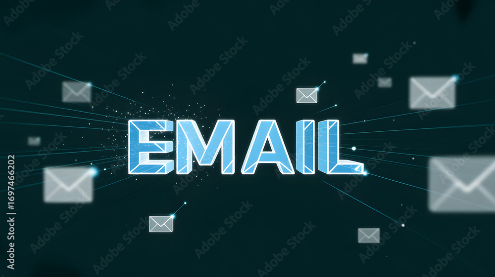 Poster digital email: a dynamic digital illustration depicts the word email shimmering with interconnected 