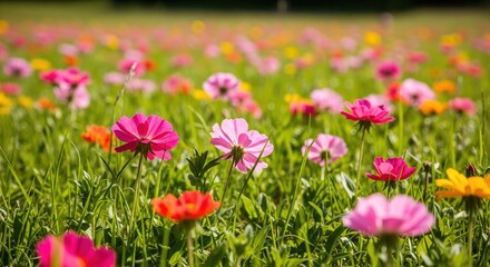 Vibrant meadow of colorful flowers