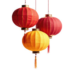 Obraz premium Three Chinese lanterns, red and orange, hanging