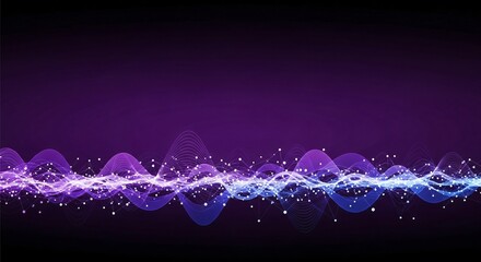Dynamic Abstract Wave Design With Glowing Lines and Digital Dots on Purple