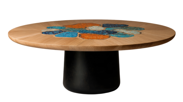 Round coffee table with a mosaic top
