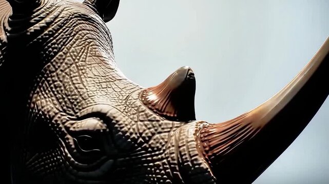 Closeup of a Rhinosaurus Rhinoceros Head with Prominent Horn in Natural Lighting