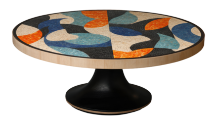 Round cake stand with a vibrant mosaic top