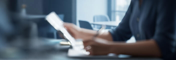 Person holds paper at desk with keyboard in office setting.