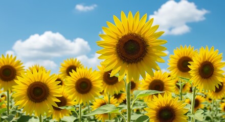 Blooming sunflowers field