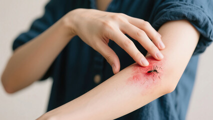 The arm that was bitten by mosquitoes