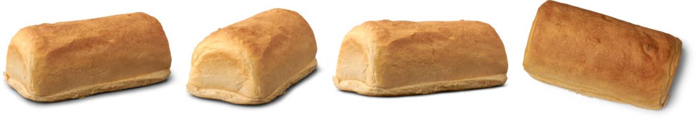 set of unsliced loaf of bread with rectangular shape and rounded top, basic staple food, healthy...