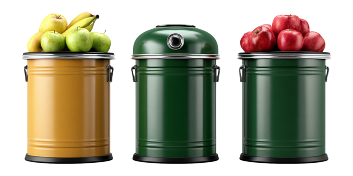 Colorful Waste Bins with Fresh Fruits for Eco-Friendly Living