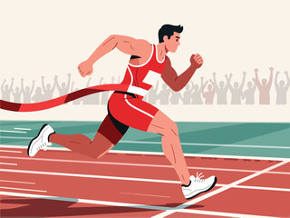Flat Design of Runner Sprinting Towards Finish Line - Flat 2D Vector Illustration