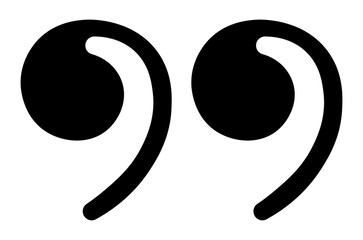 Double quotation marks icon for captions and quotes, spiral tail closing style, bold black...