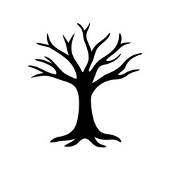 Fototapeta premium Simple black and white tree silhouette with a bare winter look