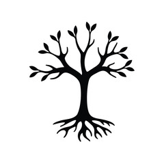 Obraz premium A symbolic depiction of a simplified tree with roots and few leaves