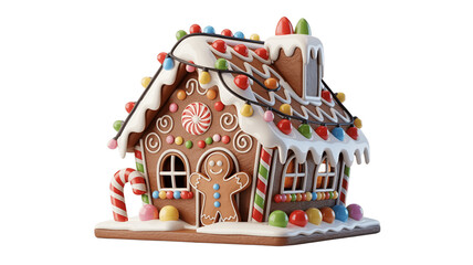 Obraz premium Gingerbread house decorated with festive lights and candy.