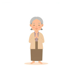 elderly person standing quietly in a prayer pose