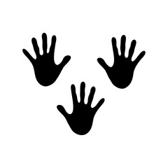 Three Handprints in Black on White Background Representing Connection and Humanity