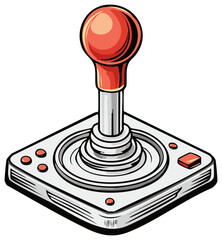 Vintage video game arcade joystick controller with red ball and buttons illustration