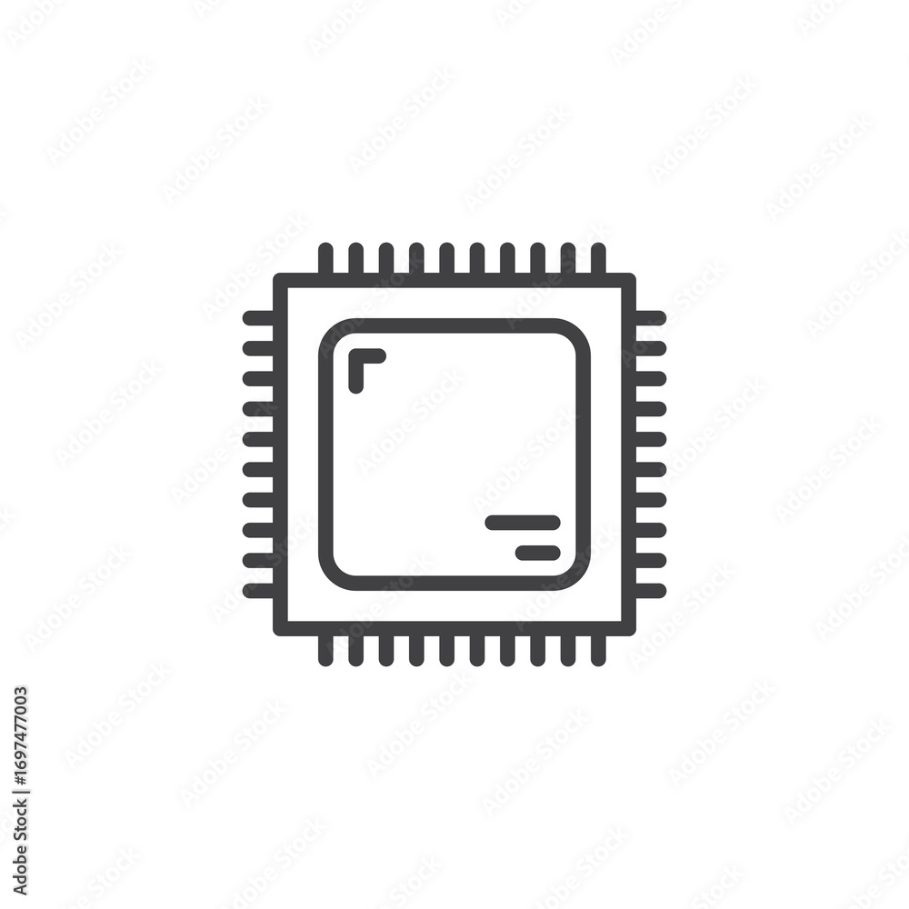Poster processor cpu chip line icon