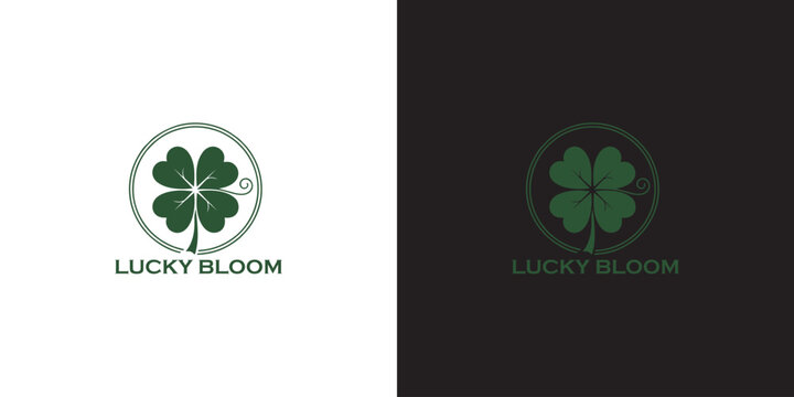 Lucky Bloom logo design with four leaf clover for business branding, modern, elegant, symbol of good fortune