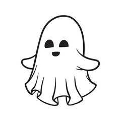 Spooky Halloween Ghost Cartoon Illustration in Hand Drawn Doodle Style
