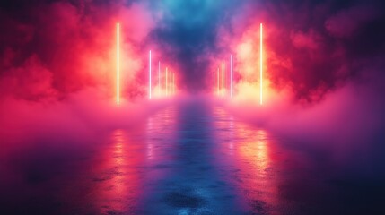 Neon Lighted Foggy Pathway
