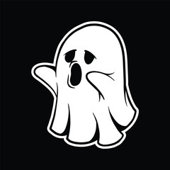 Cute Halloween Ghost Hand Drawn Doodle Vector Illustration Isolated on Black Background