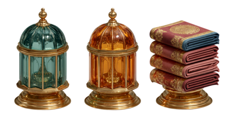 Decorative Glass Cloche Collection with Golden Bases and Vintage Books