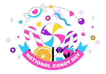 National Candy Day Vector Illustration on November 4, featuring Colorful Candies, Lollipops, and Sweets in a Fun Flat Style Cartoon Background