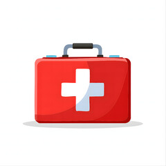 Obraz premium Flat Vector Illustration of First Aid Kit Box with Cross Symbol Isolated on White Background
