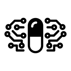 Smart Pill with Circuit Technology Glyph icon, modern outline vector for social media, app, and digital technology concept.