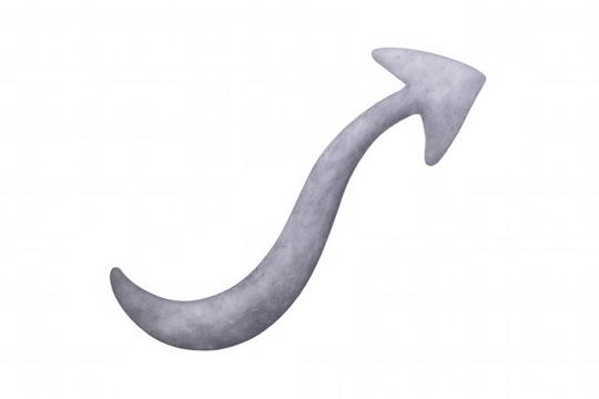 Upward gray watercolor arrow on transparent backdrop, symbolizing progressive growth and achievement potential