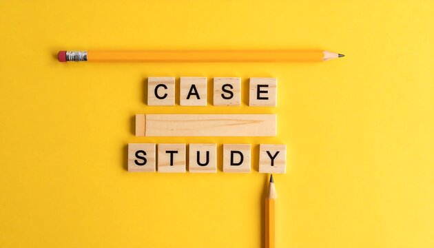 Wooden blocks spelling "Case Study" with pencils