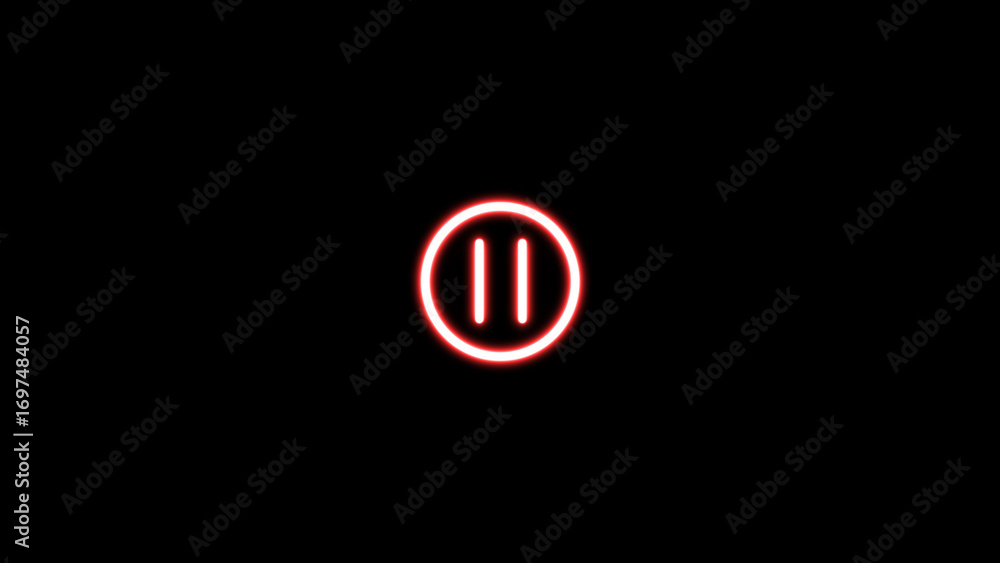 Poster neon pause button. video pause or play button sign icon isolated with a black background.
