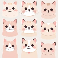 Fototapeta premium A funny collection of cute cartoon cats and other animal characters