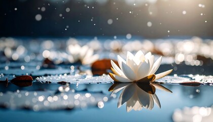 Peaceful white water lilies on still water