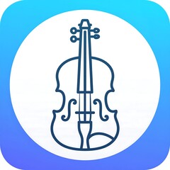 Simple, outlined violin graphic on a light-blue square with a white circle