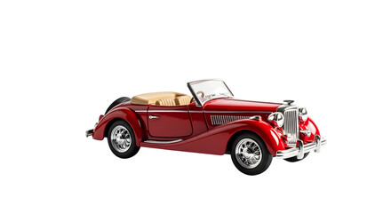 Shiny red vintage convertible car isolated on transparent background
