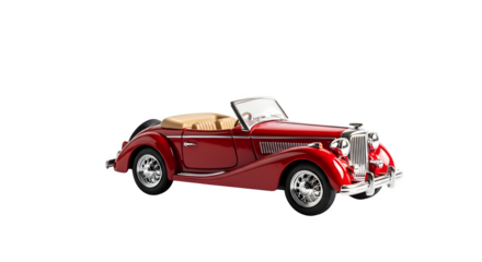 Shiny red vintage convertible car isolated on transparent background