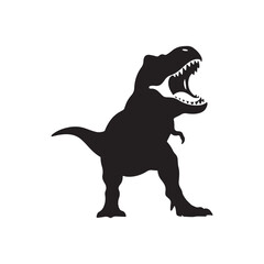 Ferocious T-Rex Dinosaur Silhouette Roaring with Sharp Teeth on White Background. 