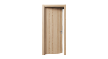 Wooden door isolated on transparent background, a simple interior design element