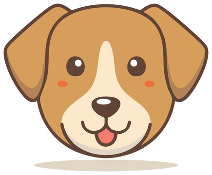 recommend clip art: Cartoon dog face illustration. Happy puppy with brown and white fur, smiling and cute.
