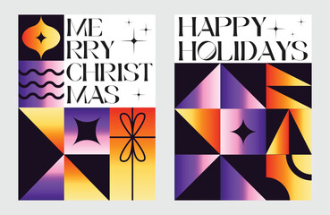 Merry Christmas And Happy New Year Vibrant Abstract Minimalist Geometric Gradient Poster Design Collection
