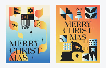 Merry Christmas And Happy New Year Vibrant Abstract Minimalist Geometric Gradient Poster Design Collection