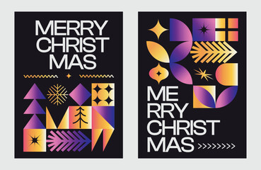 Merry Christmas And Happy New Year Vibrant Abstract Minimalist Geometric Gradient Poster Design Collection